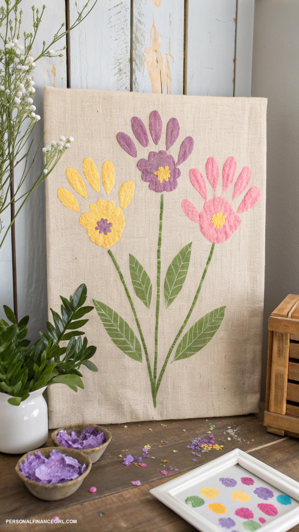 cheap mothers day crafts for kids Handprint flowers on canvas