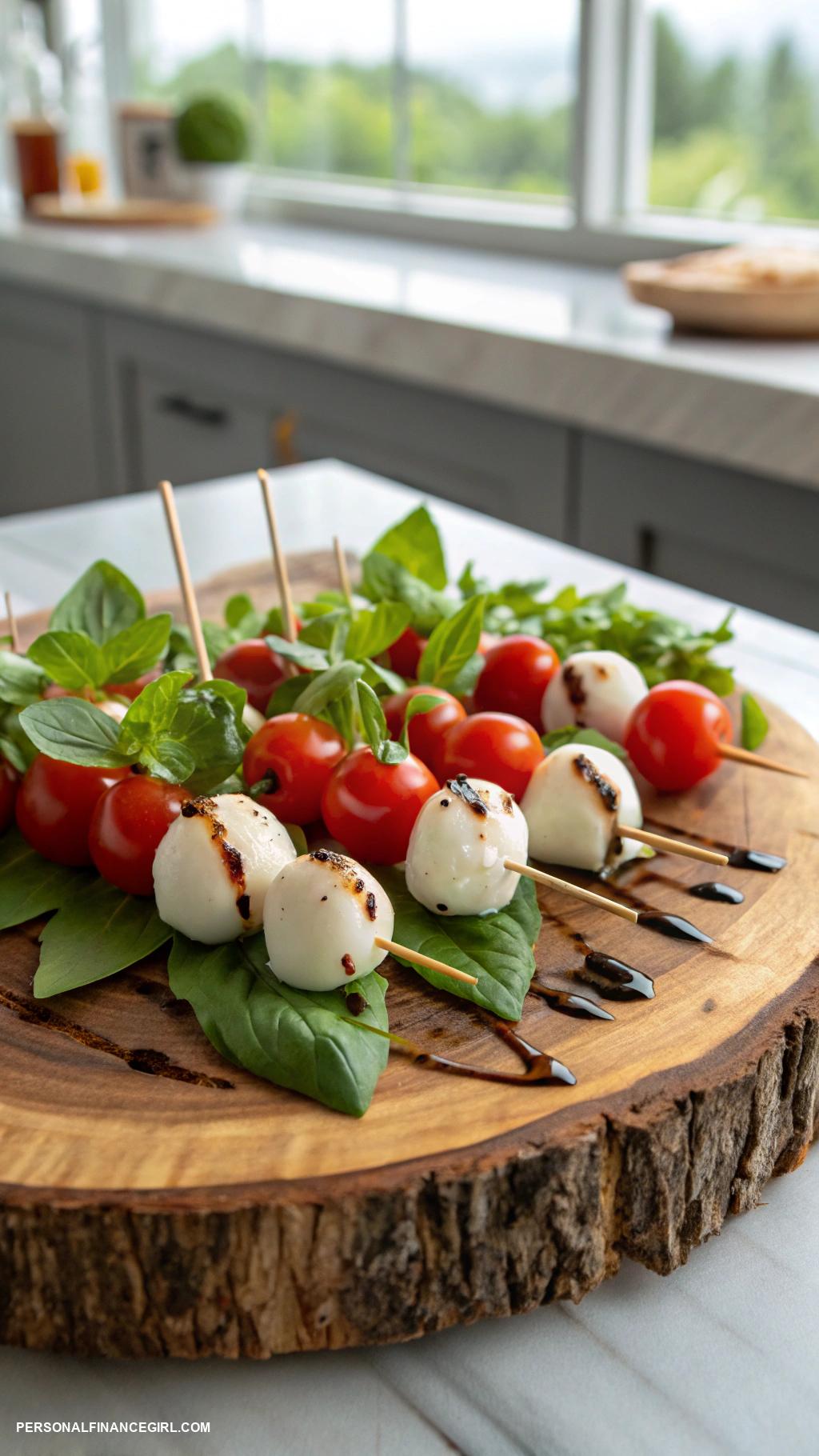 cheap potluck dishes Caprese skewers with mozzarella tomatoes basil
