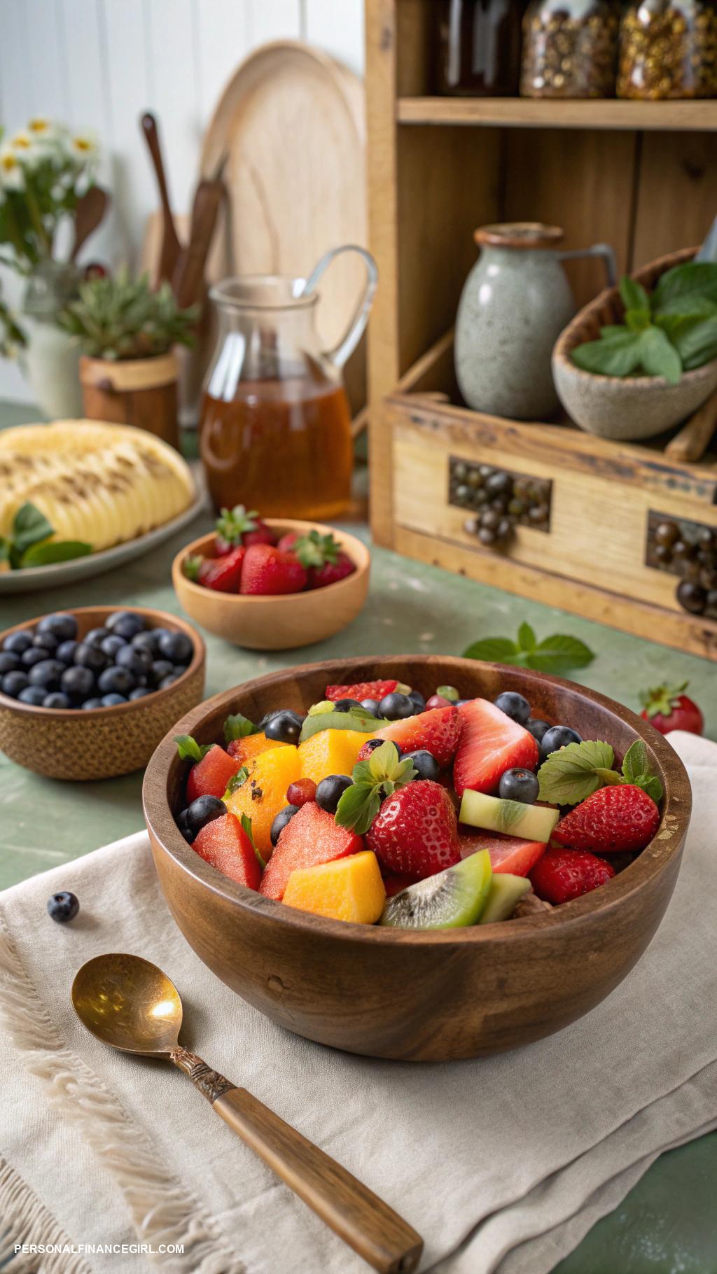 cheap potluck dishes Fruit salad with seasonal mix of fruits
