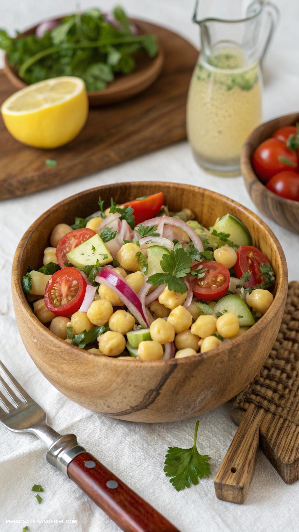 cheap solo meals Chickpea salad with lemon dressing