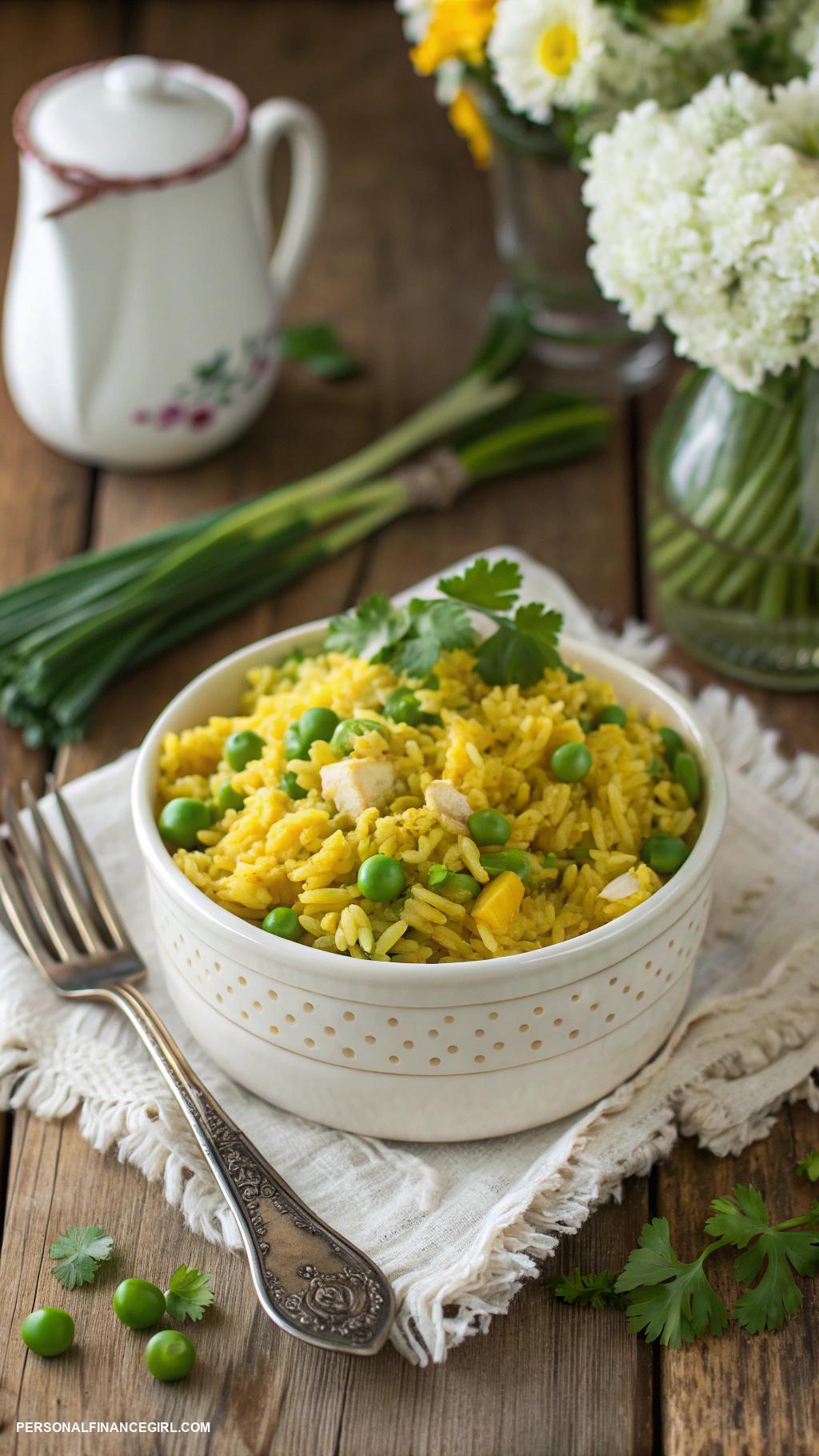 cheap solo meals Egg fried rice with peas
