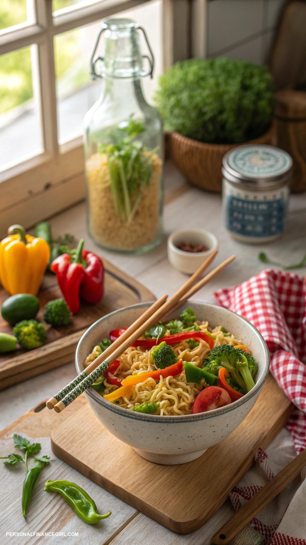 cheap solo meals Instant noodles with vegetables