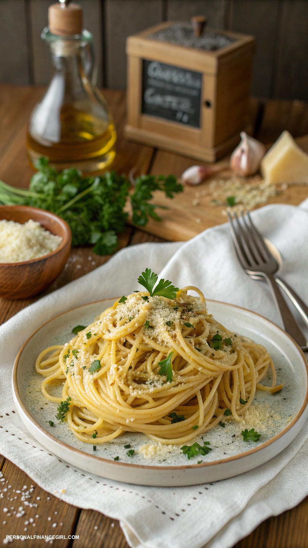 cheap solo meals Pasta with garlic and olive oil