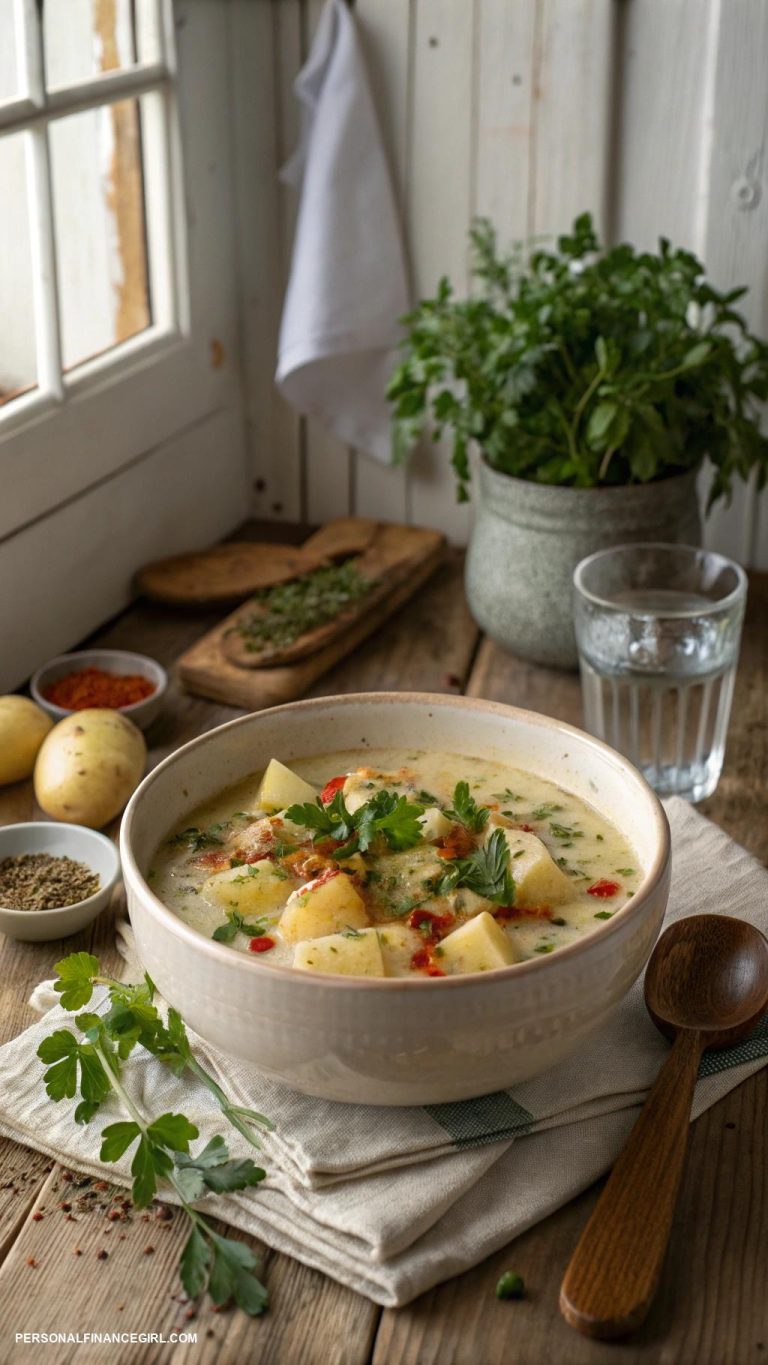 cheap solo meals Potato soup with herbs and spices