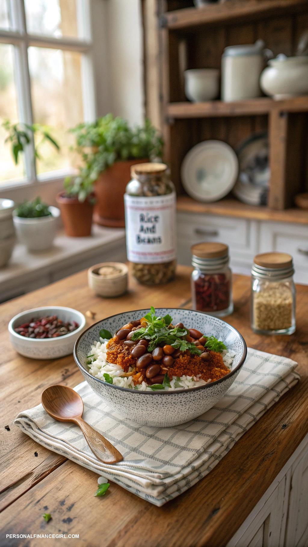 cheap solo meals Rice and beans with spices