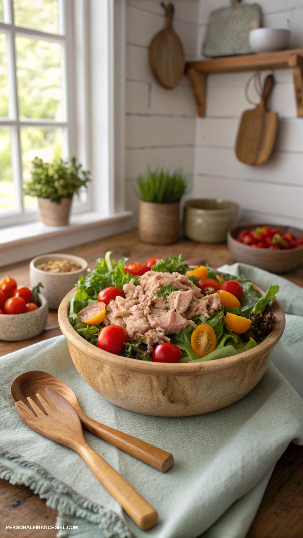 cheap solo meals Tuna salad with mixed greens