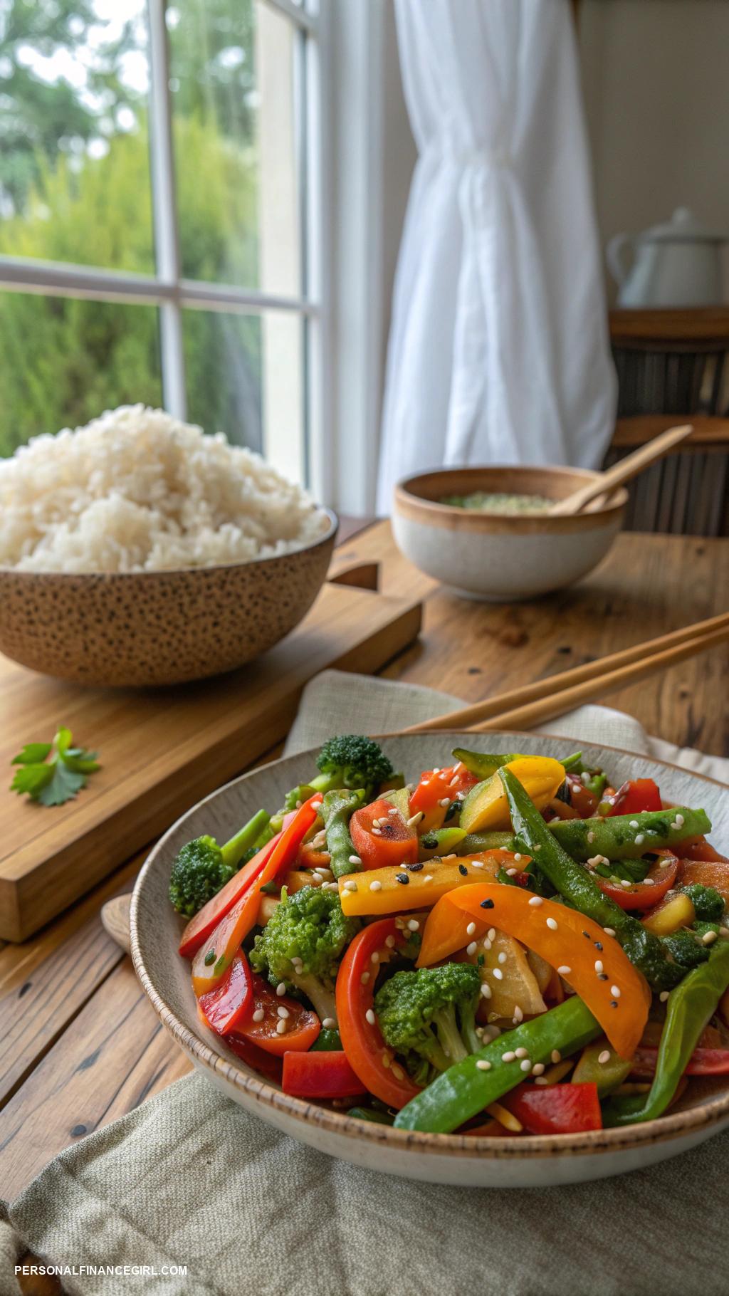 cheap solo meals Vegetable stir fry with rice