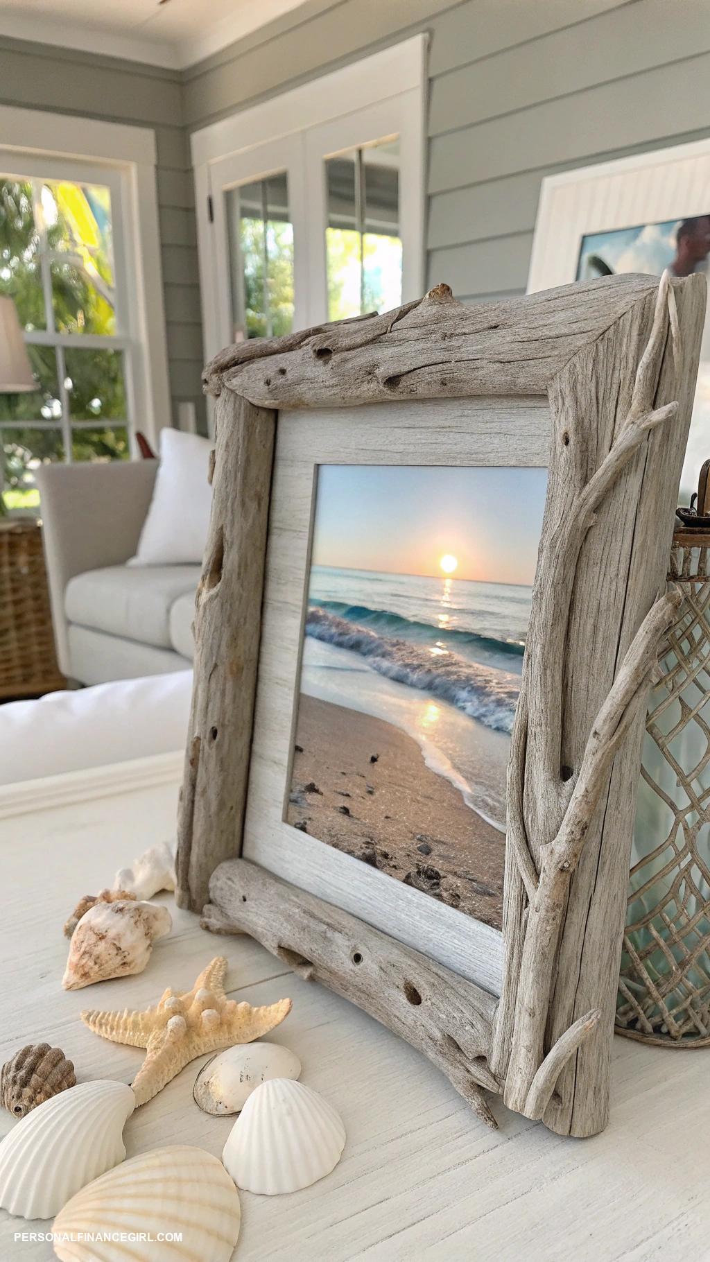 diy coastal home decor ideas Driftwood picture frames for beachy vibes
