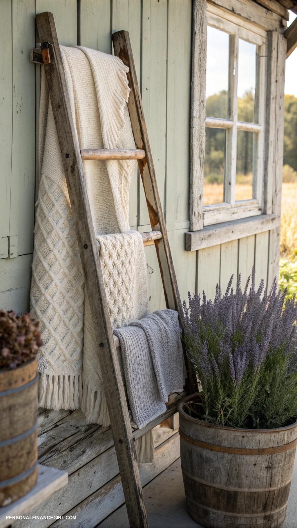 diy farmhouse decor ideas Craft a vintage ladder for blankets