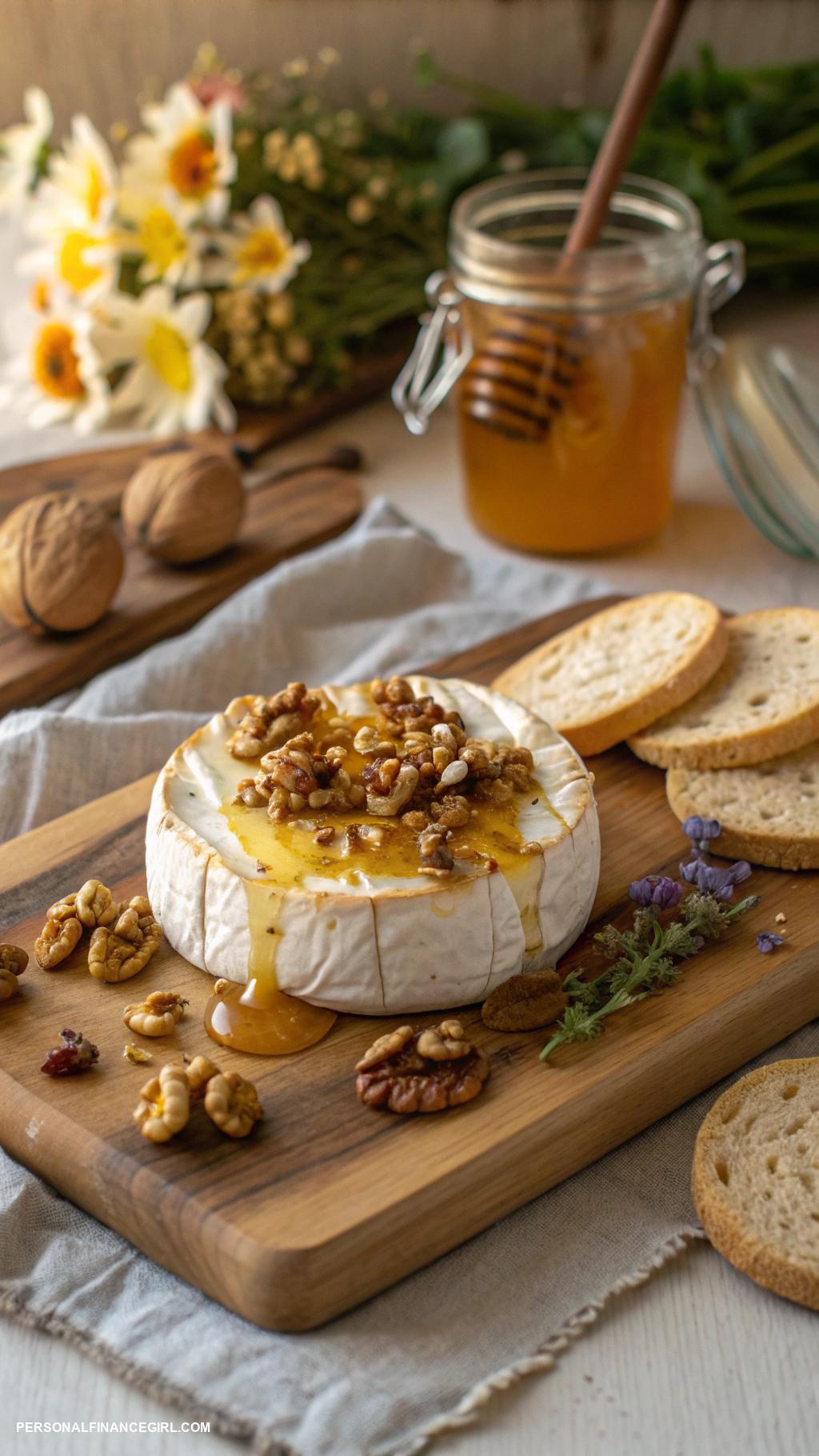 cheap appetizers Baked brie with honey and walnuts