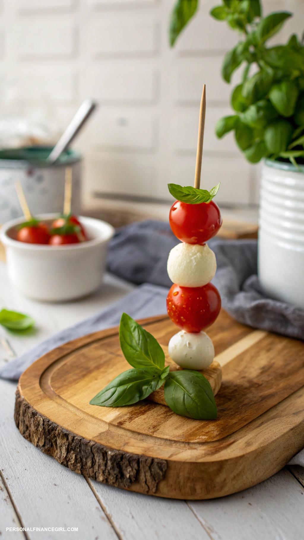 cheap appetizers Mini caprese skewers with cherry tomatoes