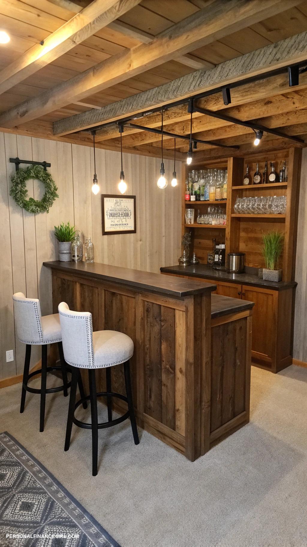 cheap unfinished basement ideas Add a mini bar with stools