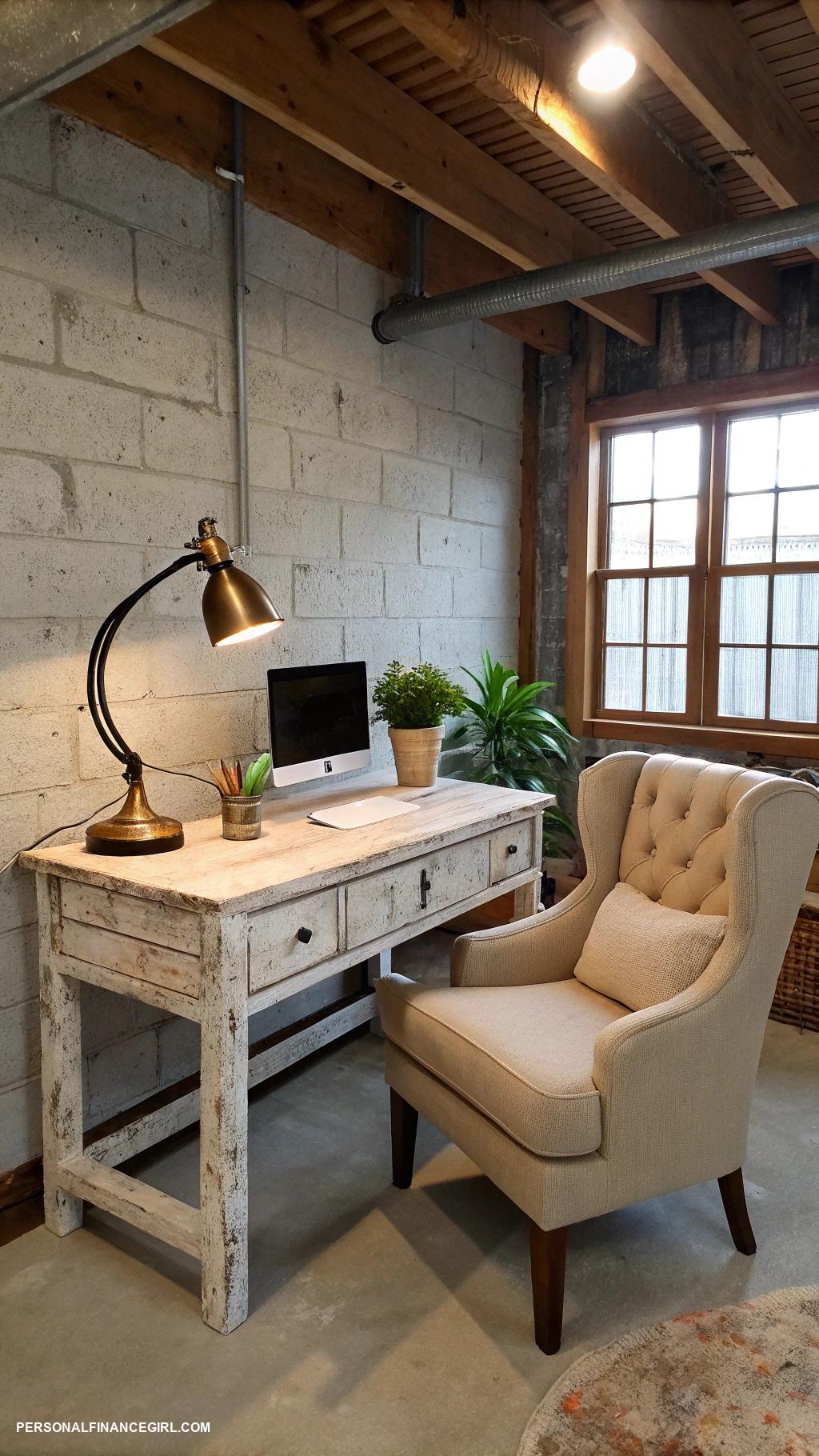 cheap unfinished basement ideas Design an office workspace with a desk