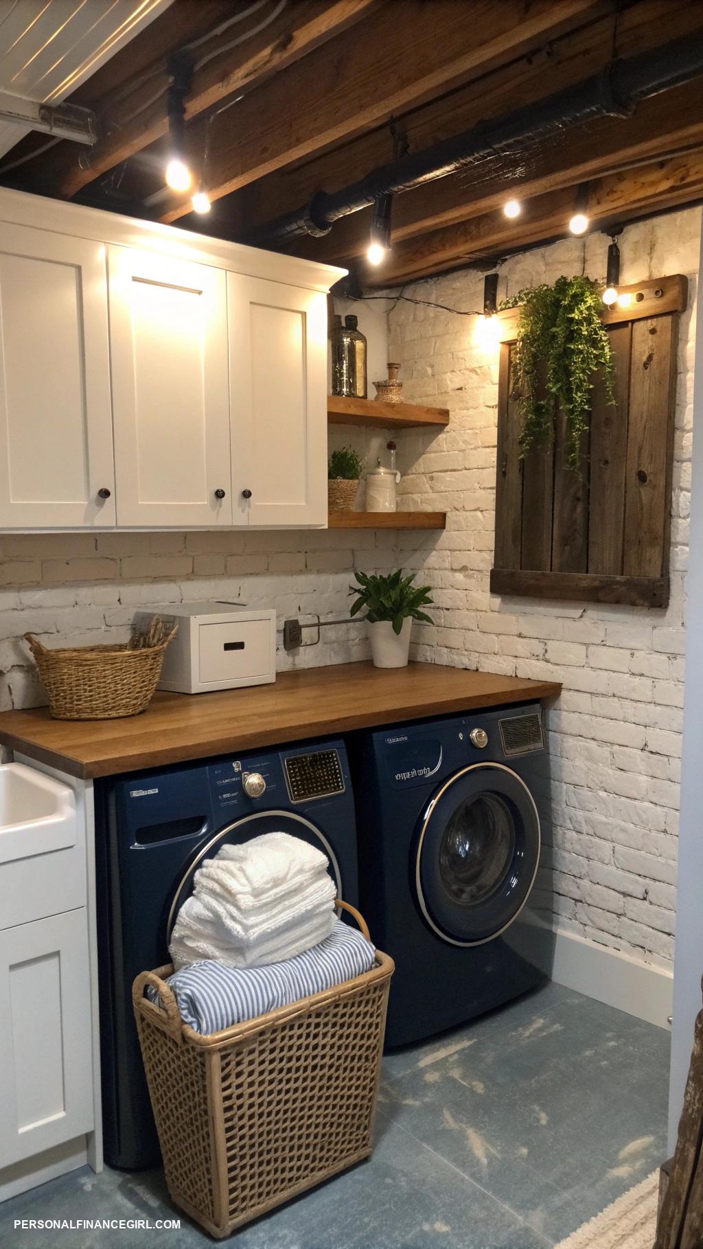 cheap unfinished basement ideas Install a small laundry corner