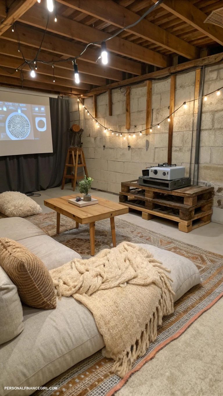 cheap unfinished basement ideas Set up a home theater with blankets