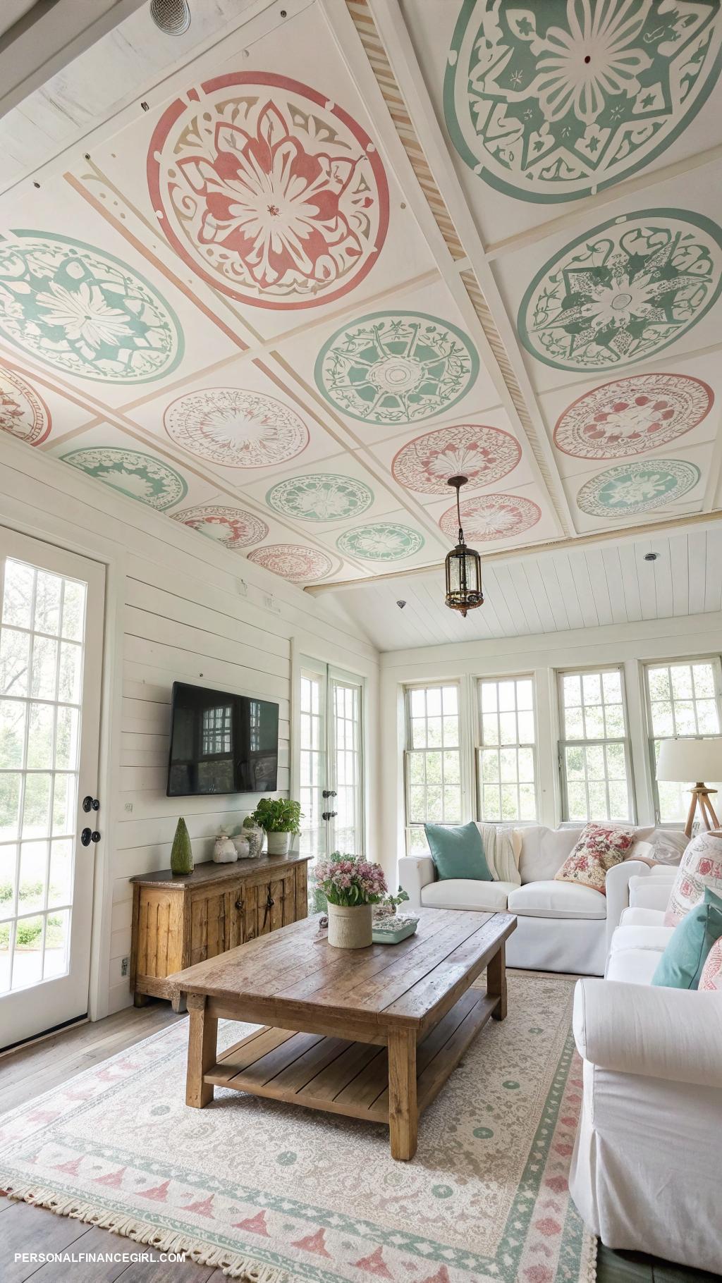 cheap ceiling covering ideas Add decorative stencils for unique patterns