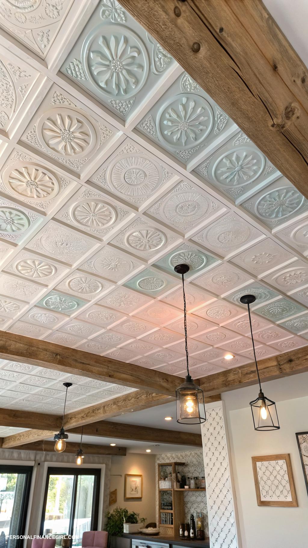 cheap ceiling covering ideas Attach ceiling tiles for textured designs