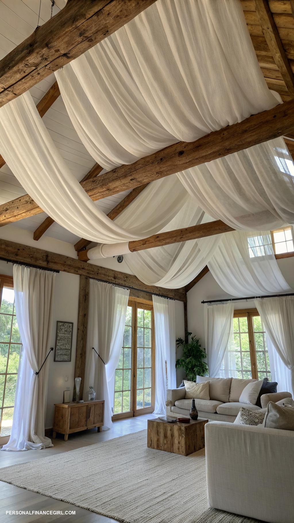 cheap ceiling covering ideas Use fabric to create a soft visual effect