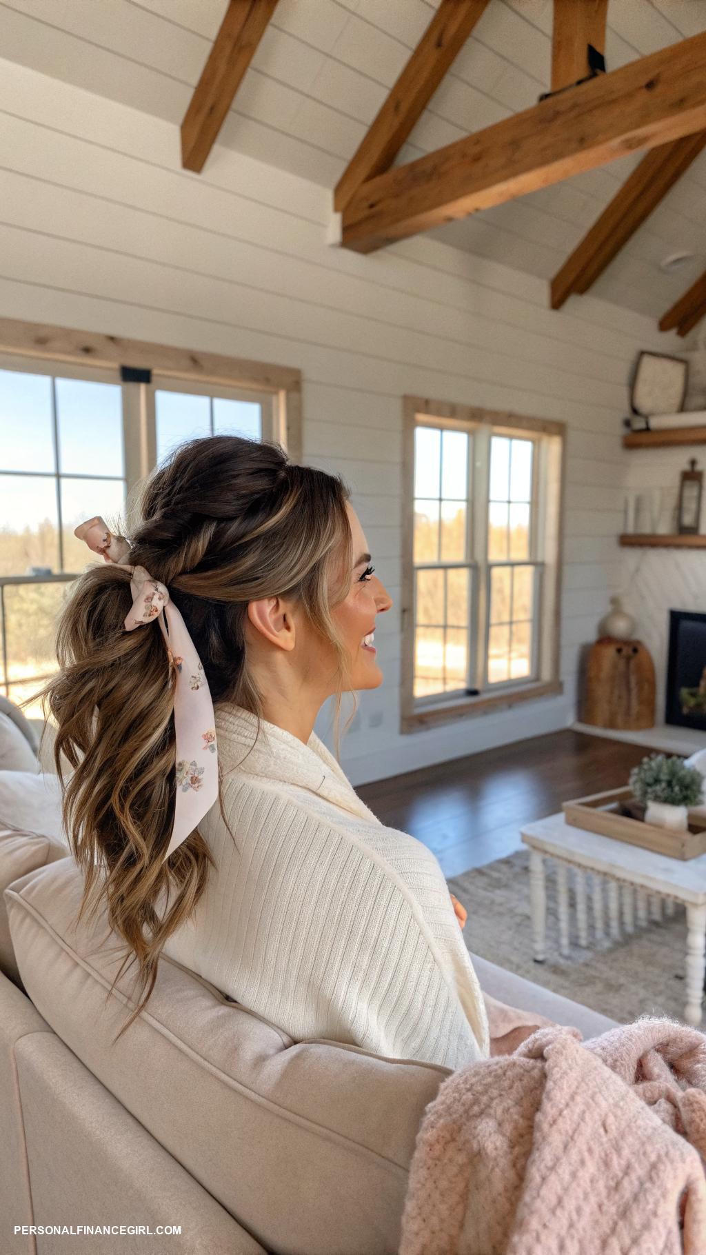 cheap hairstyles Half up twist with ribbon