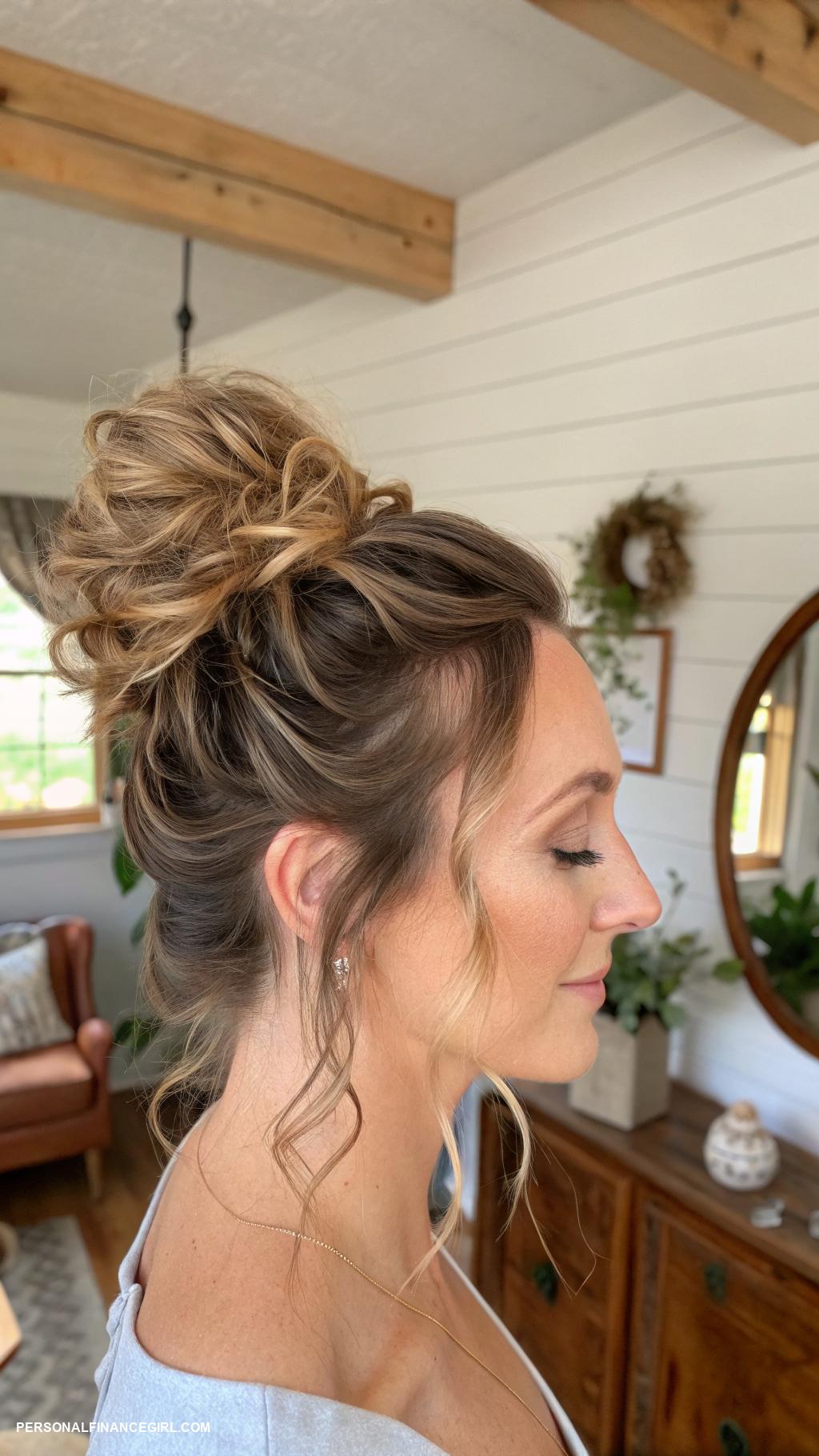 cheap hairstyles Messy bun with loose strands