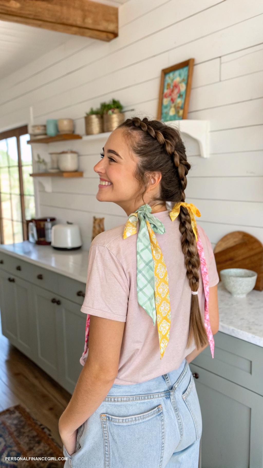 cheap hairstyles Pigtail braids with colorful ties