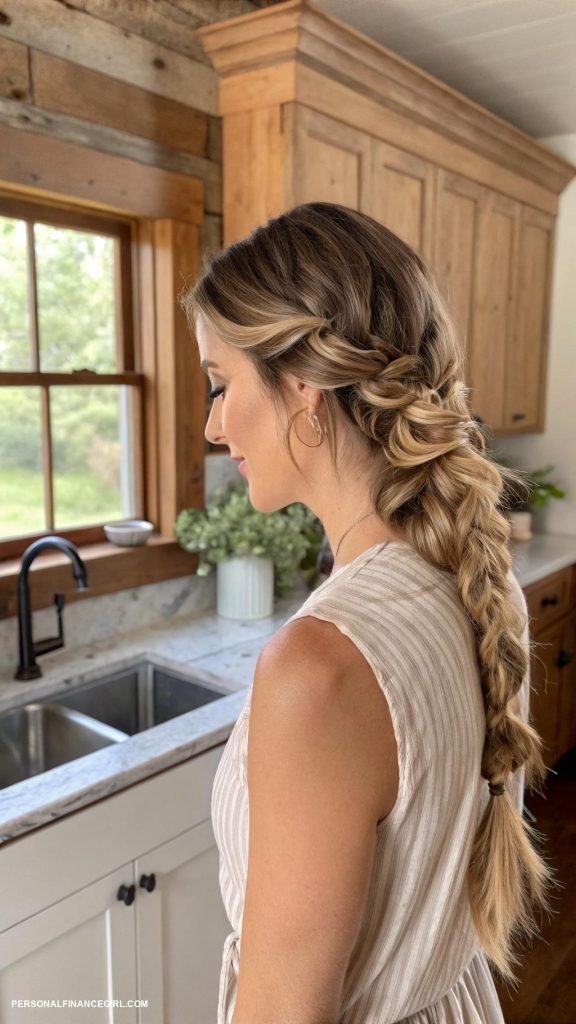 cheap hairstyles Side braid with pulled out sections