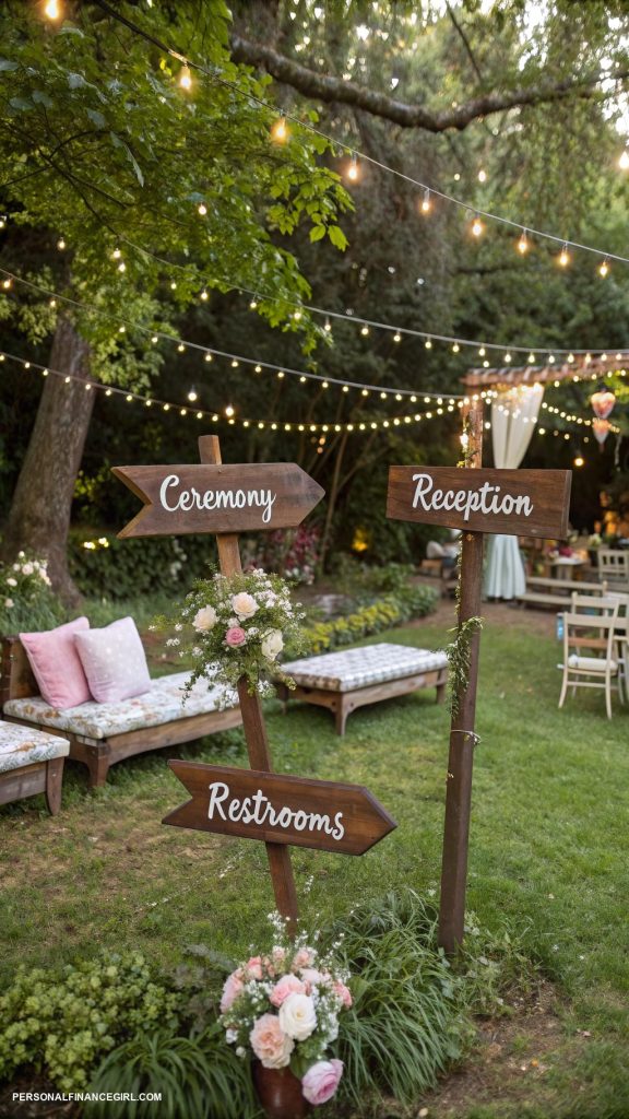 cheap outdoor wedding ideas Incorporate homemade signs for direction