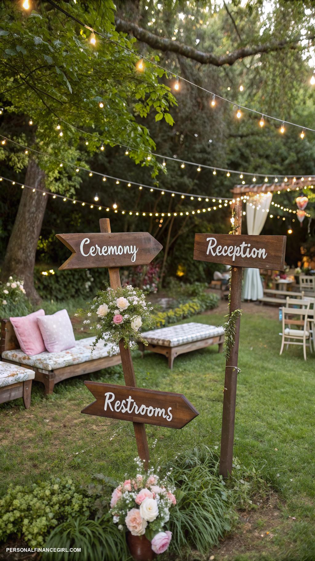 cheap outdoor wedding ideas Incorporate homemade signs for direction