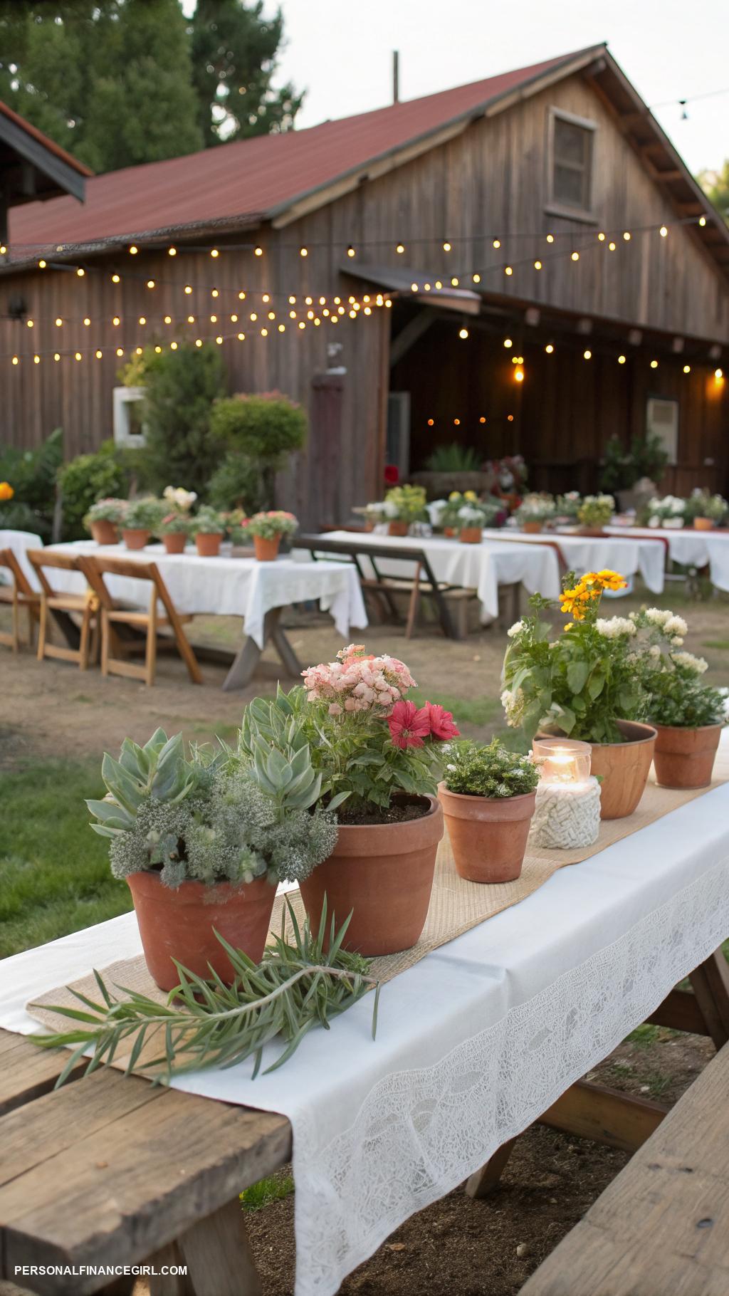 cheap outdoor wedding ideas Use potted plants as centerpieces