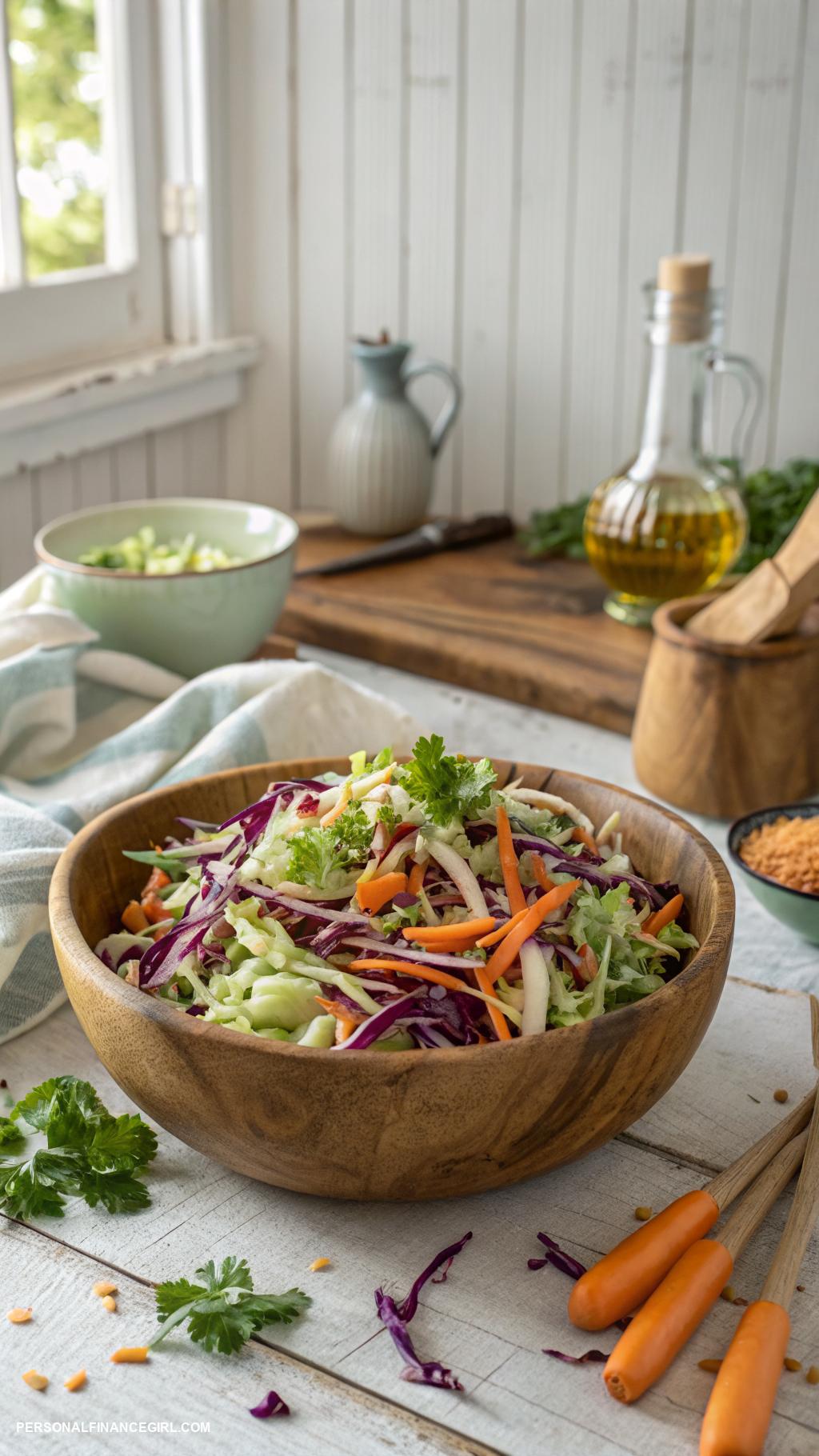cheap vegan meals Cabbage and carrot coleslaw with vinaigrette