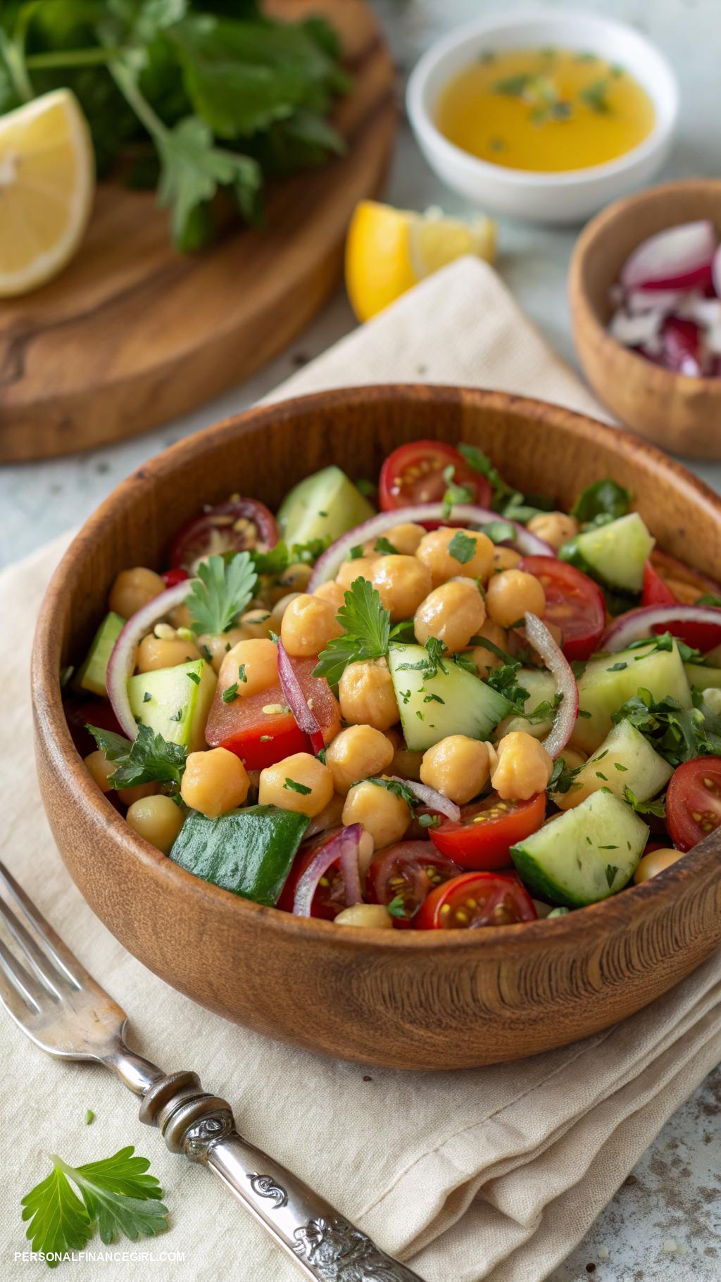 cheap vegan meals Chickpea salad with lemon and herbs