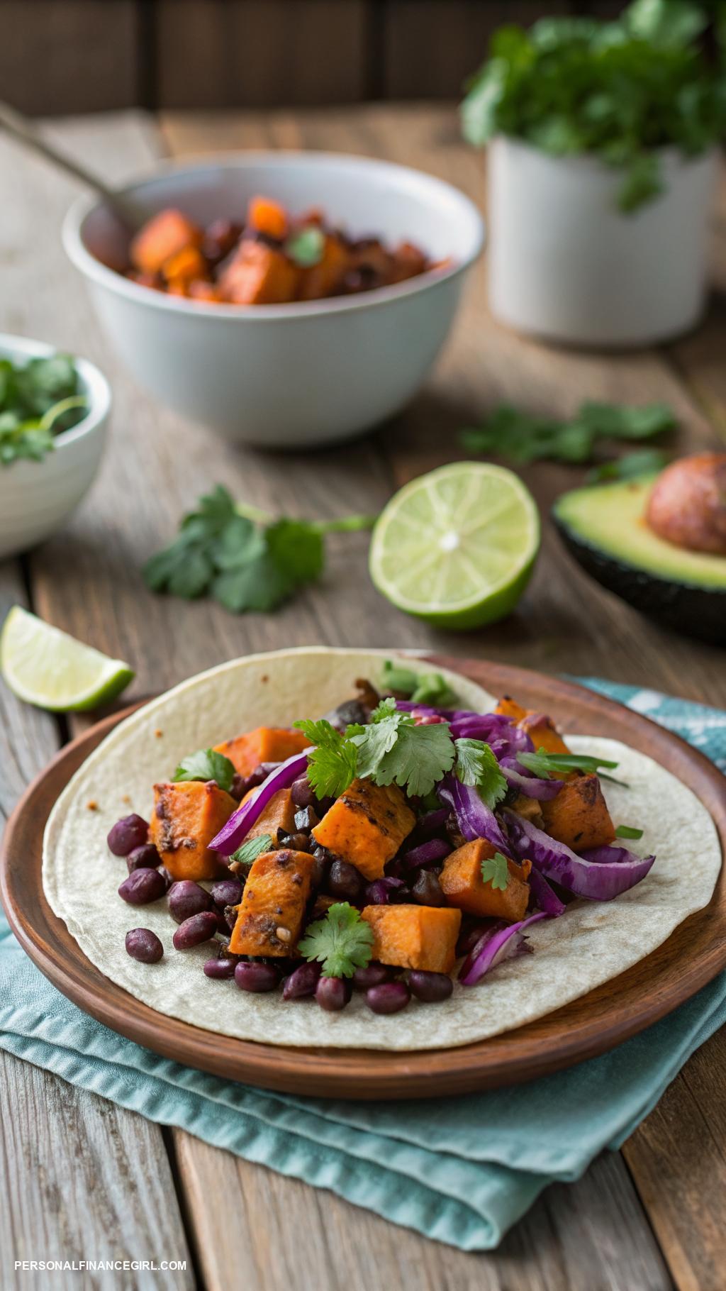 cheap vegan meals Sweet potato and black bean tacos