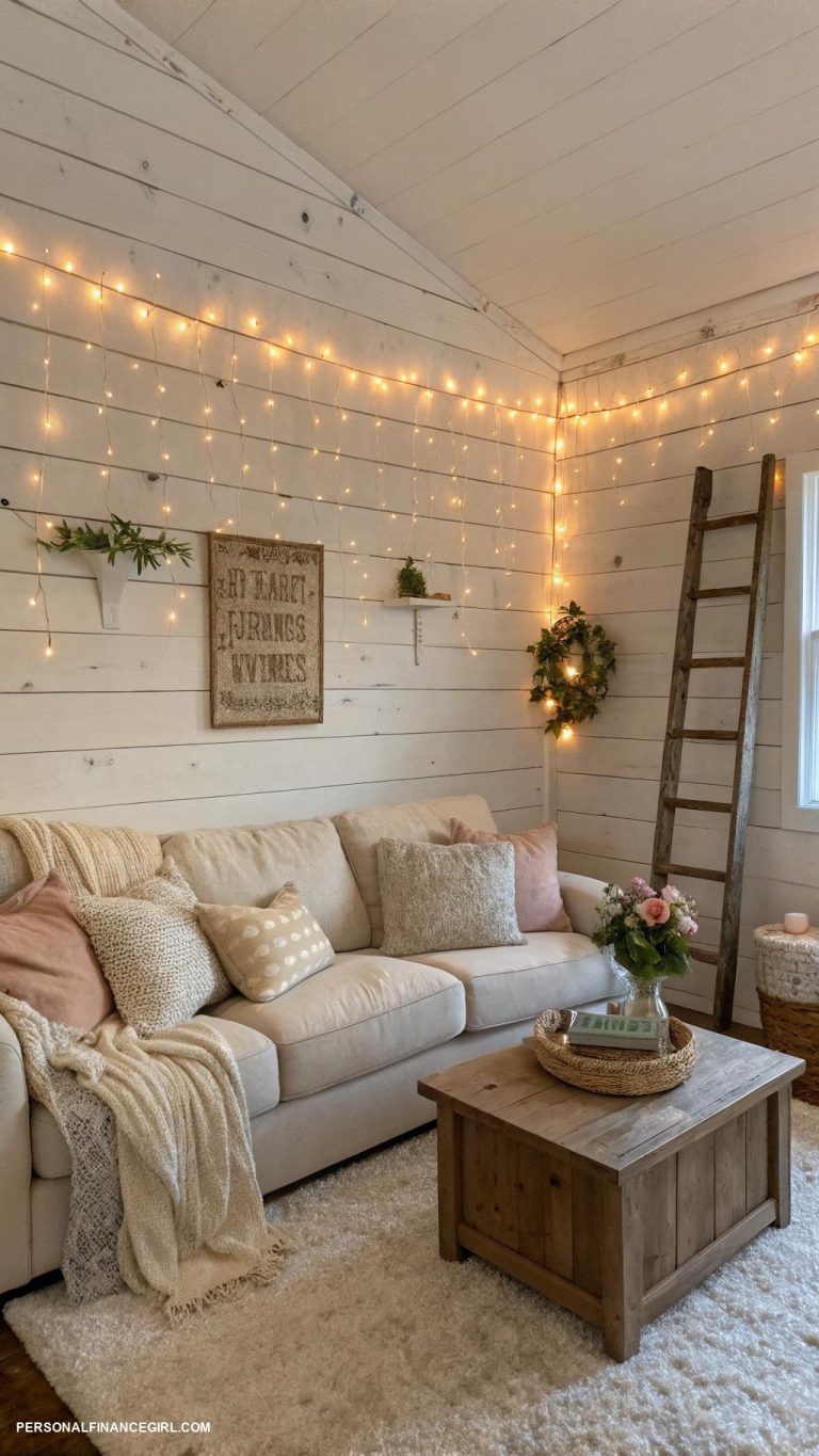 cheap wall covering ideas Adorn walls with string lights for ambiance