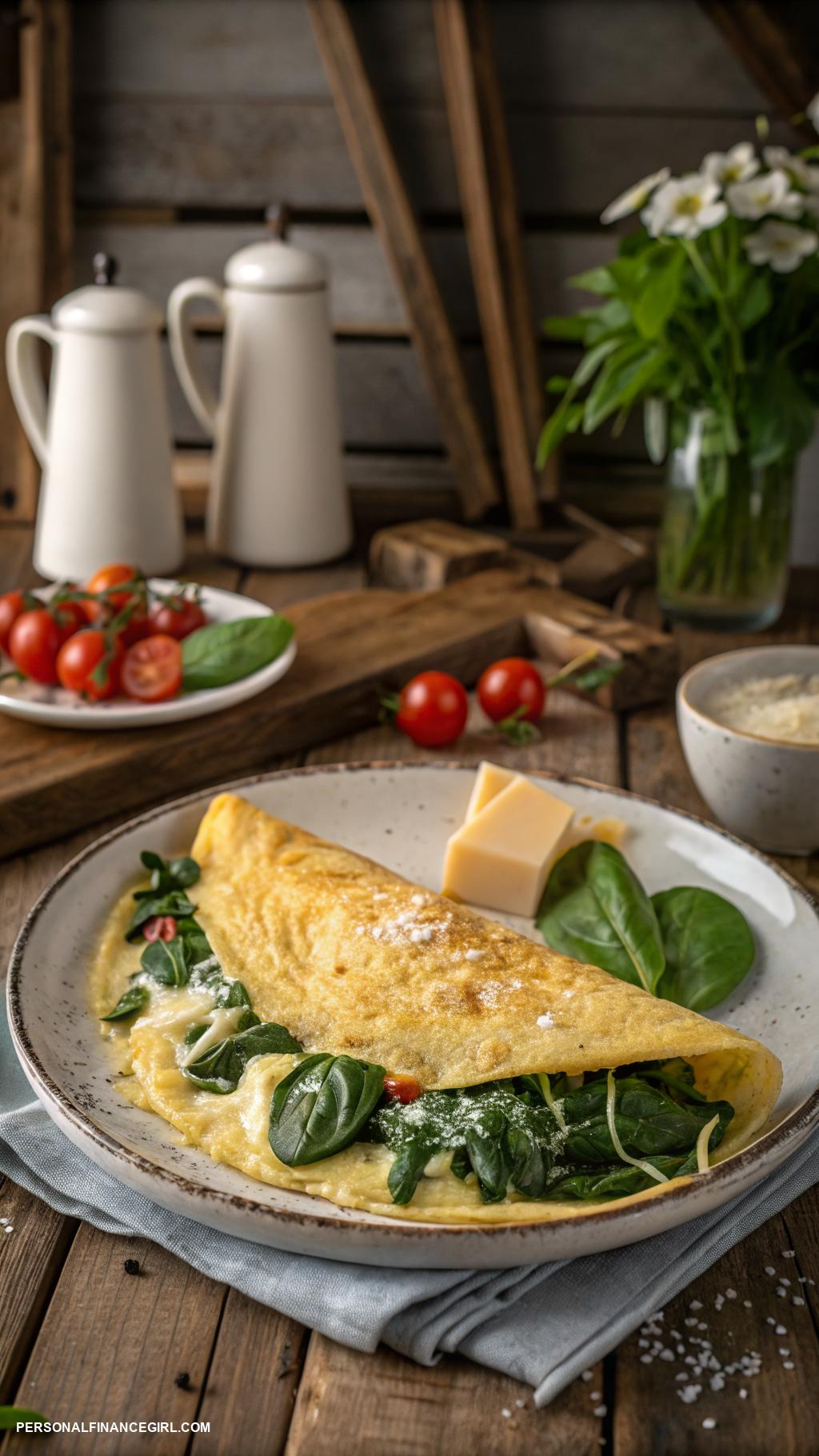 cheap yummy dinners Omelet with cheese and spinach