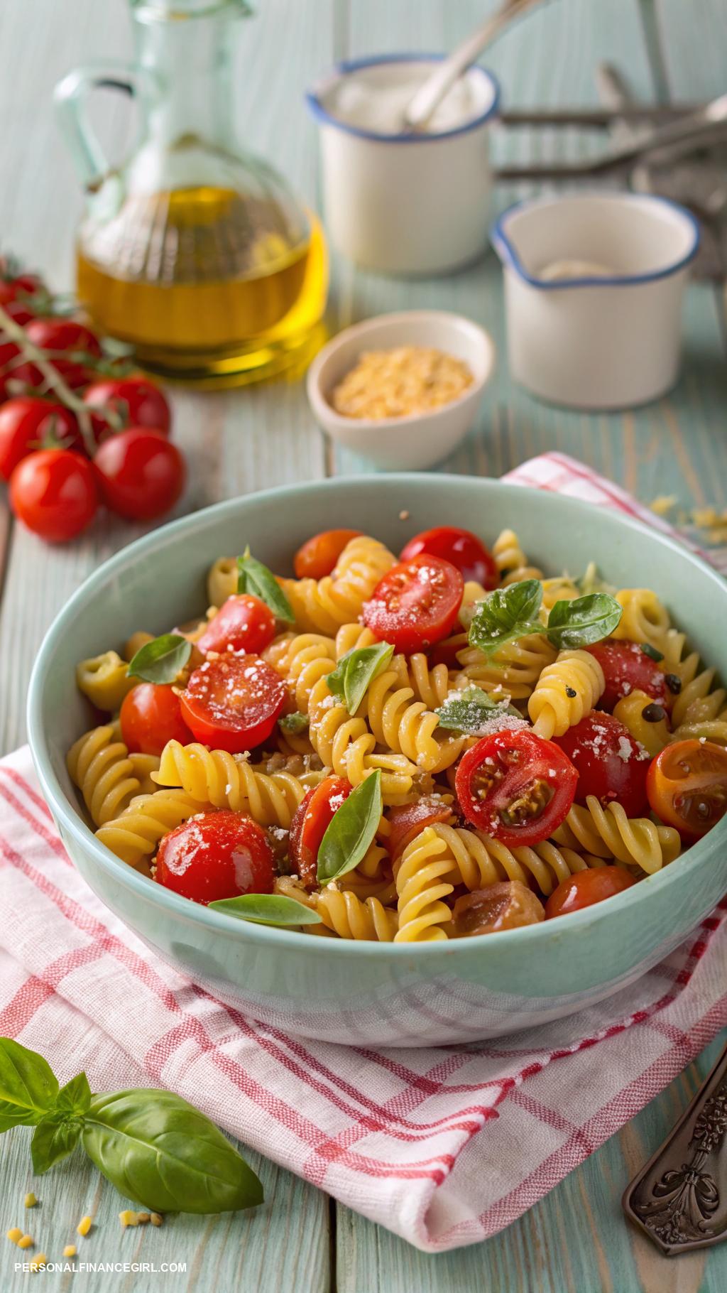 cheap yummy dinners Pasta salad with tomatoes and olive oil