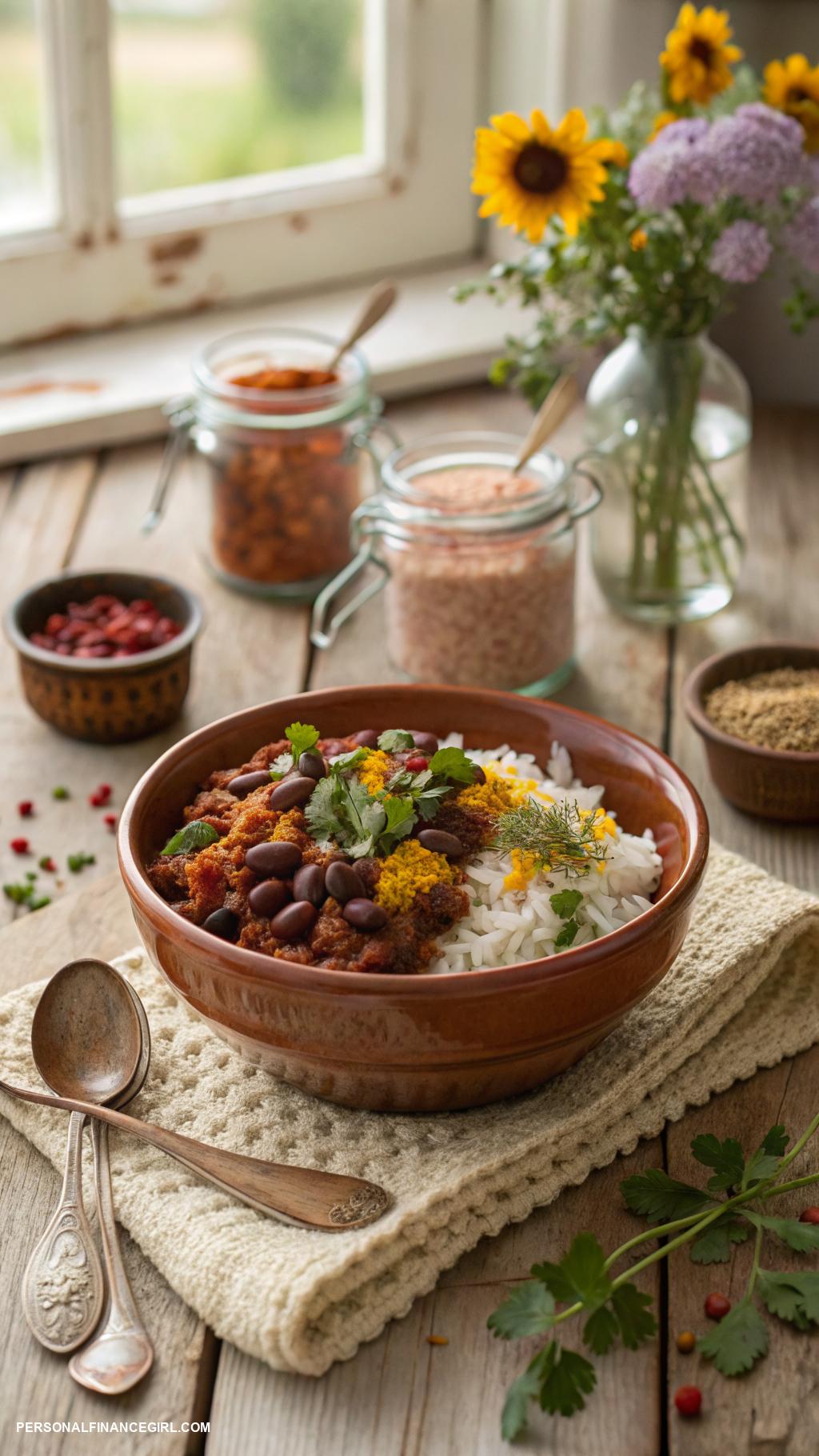 cheap yummy dinners Rice and beans with spices