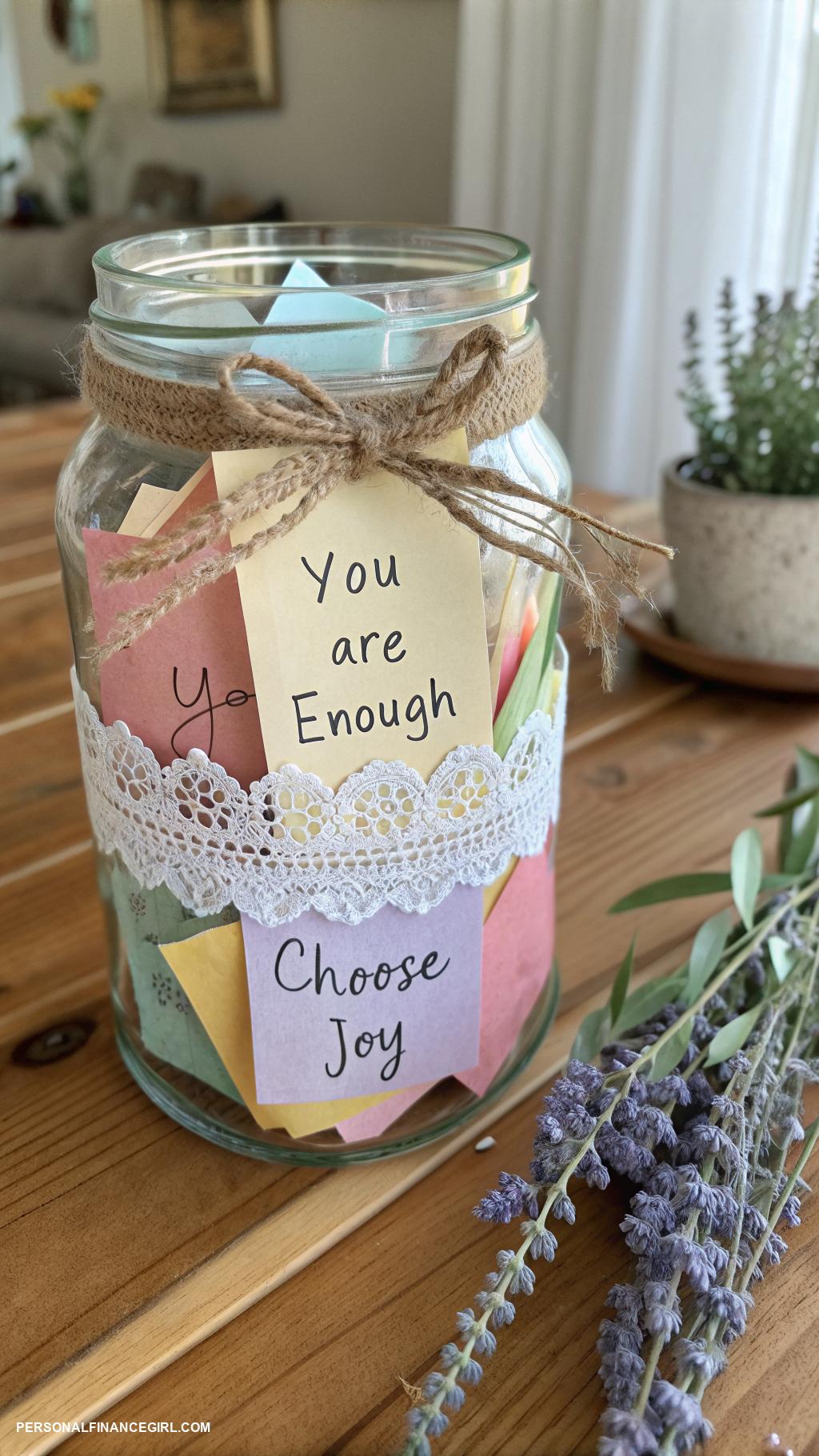 diy valentines gifts Decorated jar filled with inspirational notes