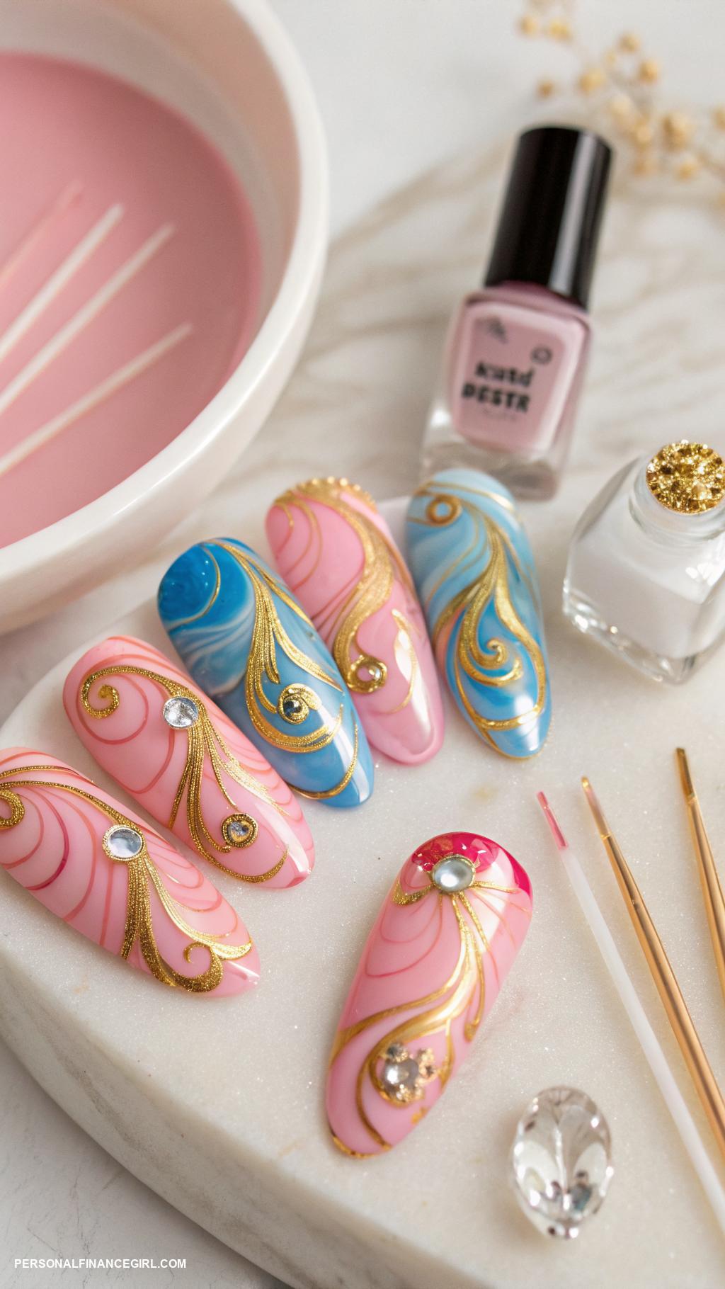 cheap nails Try water marble nail designs
