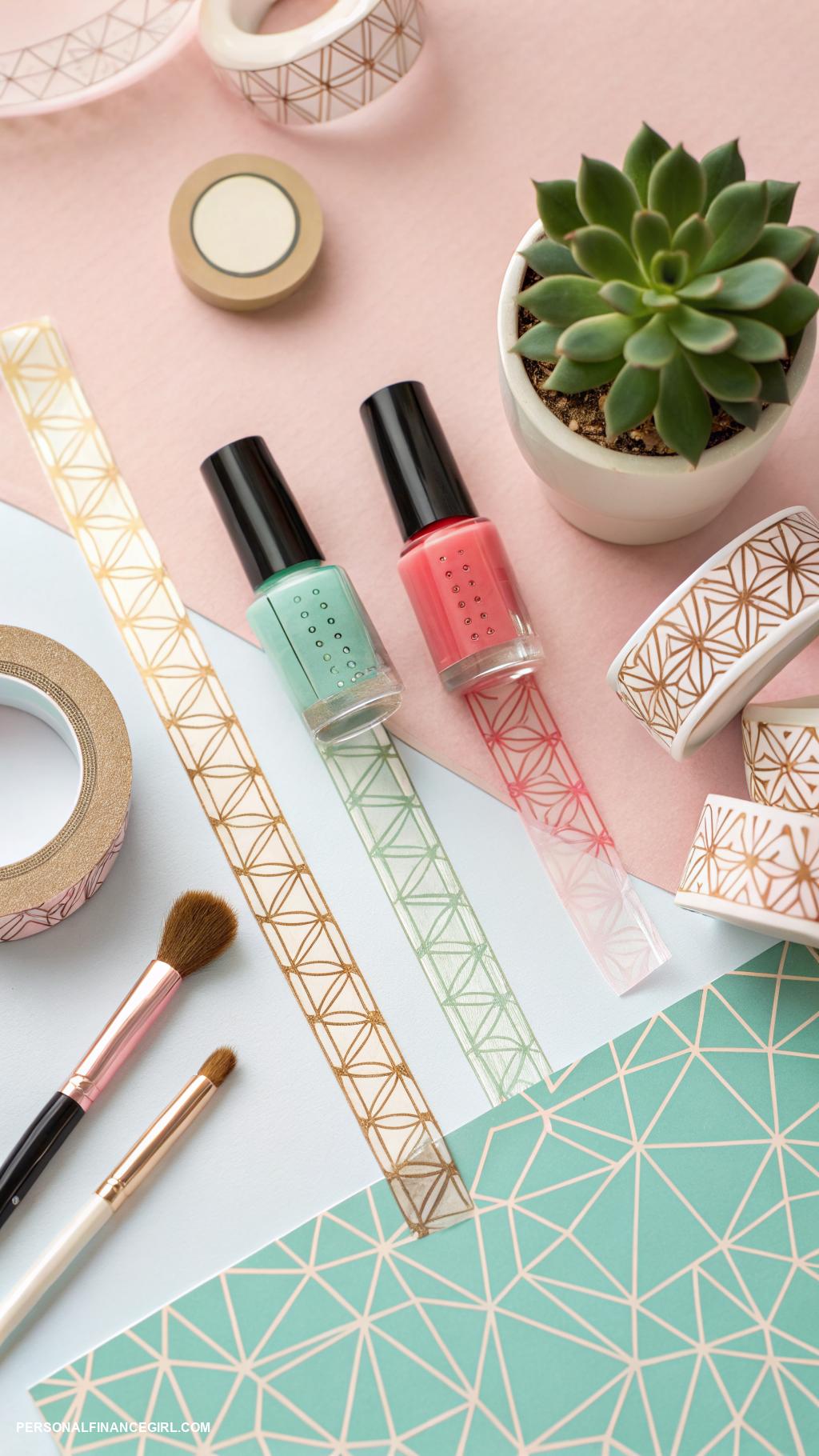 cheap nails Use scotch tape for geometric designs
