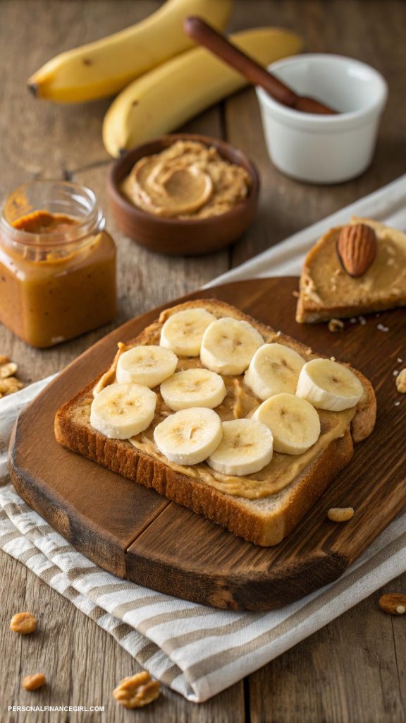 cheap recipes Peanut butter toast with banana slices