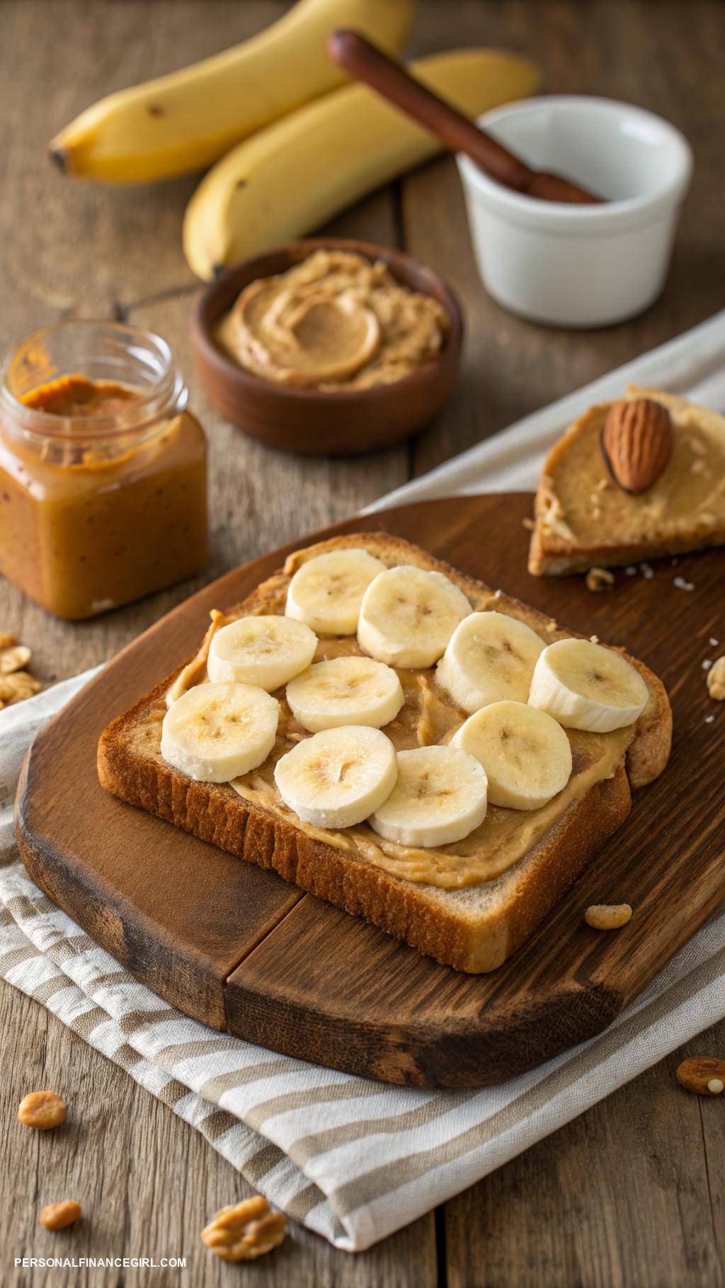 cheap recipes Peanut butter toast with banana slices